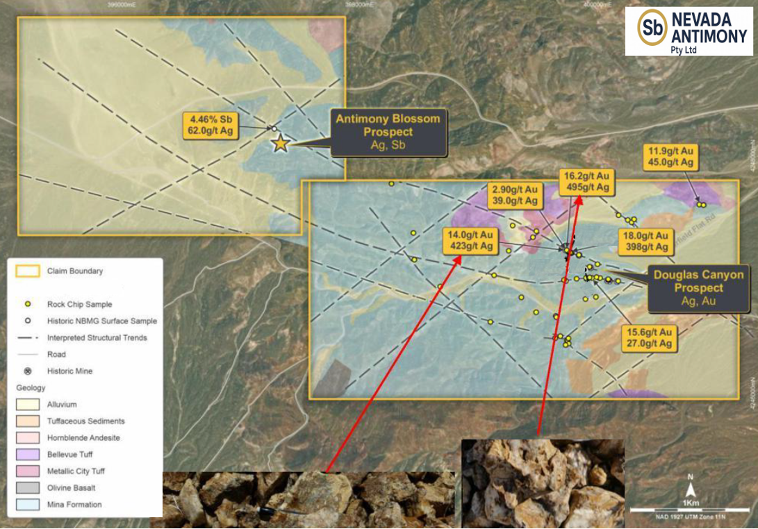 Figure 8. Douglas Canyon Project Location Map (After Nevada Antimony Pty Ltd)
