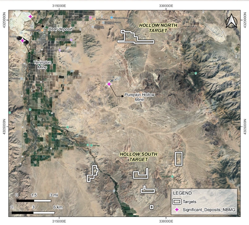 Satellite map of the Hollow North and Hollow South target outlines