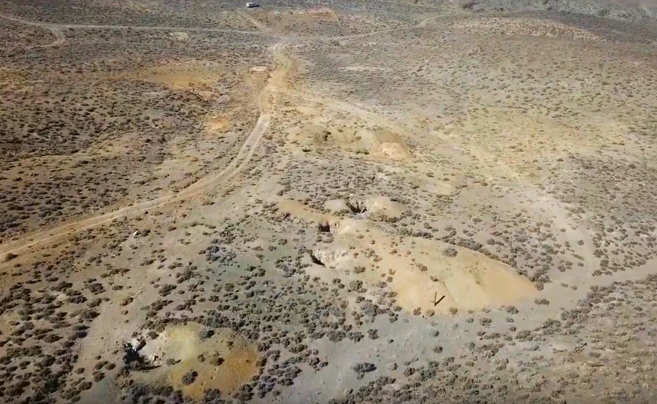 Historic inclined shafts at the Hyland Mine on the Legal Tender property